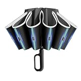 Fryloo regenschirm Automatisch Winddichter, Umgekehrt Faltbarer Reiseschirm Mit Uv-schutz Und Reflektierendem Streifen, Tragbar Für Männer Frauen, Regen Oder Sonne-schwarz