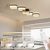 LED Deckenleuchte Dimmbar Deckenlampe mit Fernbedienung Wohnzimmerlampe Schwarze 45W Schlafzimmerlampe Deckenbeleuchtung 92cm Rechteckige Lampen Modern-Design Küchenlampe für Esszimmer Restaurant Flur
