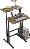 Dripex 60x60cm Stehpult Höhenverstellbar Schreibtisch, Mobiler Computertisch mit 4 Rollen, Steh-Sitz Tisch Laptoptisch neigbar Tischplatte, für Zuhause Büro, Vintage Braun+ Schwarz