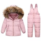 Kinder Schneeanzug Daunenjacke mit Kaputze + Schneelatzhose, Winter Bekleidungsset Mädchen Winterjacke und Skihose 2pcs Outfit Set, Rosa 3-4 Jahre