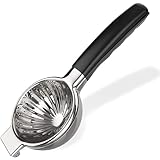 Zitronenpresse, Edelstahl, Zitruspresse, robust, mit großer Metall-Zitronenpresse, Schüssel für samenloses Entsaften, rutschfester Griff, manuelle Entsafter