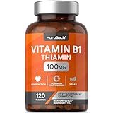 Vitamin B1 Hochdosiert 100mg Thiamin | 120 Vegane Tabletten | Nahrungsergänzungsmittel für die Herzgesundheit | Ohne künstliche Zusätze | by Horbaach