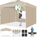 COBIZI Pavillon 3x3m Wasserdicht Stabil Winterfest Faltpavillon Partyzelt Gartenpavillon, 3 Seitenteilen, Pop Up Pavillon Faltbar für Camping, Festival, Gärten, Strände,Geschäft mit 4 Sandsäcke,Khaki