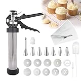 Gebäckpresse für Spritzgebäck, 304 Stailness Stahl Tragbar Kekspresse mit 9 Schablonen und 6 Tüllen, Edelstahl Churros Pistole Kit, Kartuschenpresse, Gebäckspritze Set, Gebäckspritze Backzubehör