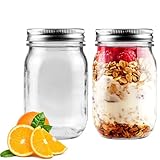2er Pack Mason Jar mit Deckeln Mehrzweck 473ml/16oz, Glas Dosen Gläser mit Abnehmbaren Luftdichten Deckeln für Konservierung, Marmelade, Honig, Gelee, Hochzeitsbegünstigungen, Saucen, Mahlzeit Prep