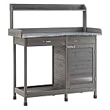 MCombo Pflanztisch Gärtnertisch Blumentisch 0440EY, mit verzinkt Arbeitsplatte Schublade Unterschrank, Wetterfest, Holz, anthrazit, 112 x 47 x 125 cm (Grau)