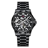 DAXIAOYU Vollautomatische hohle Skelett-Herren-Armbanduhr, mechanisch, modisch, Business, Freizeit, Sport, wasserdicht, leuchtende Edelstahl-Uhren für Männer, Schwarz, modisch