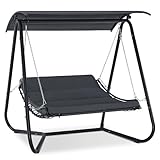 M MCombo Hollywoodschaukel mit Liegefunktion, Schaukelliege Outdoor, Gartenliege Wetterfest, Gartenschaukel mit Sonnendach & Extradickem Sitzkissen, Sonnenliege 167x155x173 cm, 8012 (grau)