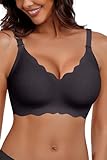 HORISUN BHS für Damen ohne Bügel, V-Ausschnitt, gewellte, bügellose Bralettes mit weicher Stütze, bequemer, Nahtloser T-Shirt-BH (Schwarz 3XL)