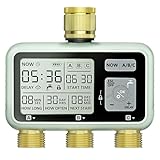 Johgee Bewässerungscomputer 3 Ausgängen mit Messingeinlass und Auslass, Digitaler Bewässerungsuhr mit LCD-Display, Automatische/Manuell Bewässerungssteuerung Wasserzeitschaltuhr für Garten