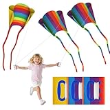 3 Stück Drachen Kinder Set – Bunte Einleiner Drachen mit Langen Schwänzen Lenkdrachen, Einfach zu Fliegen für Anfänger & Kinder, Outdoor Kinderdrachen