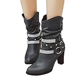 Generisch Biker Stiefel Damen, Biker Boots Damen Festival Schlupfstiefel Chelsea Cowboystiefel Western Bikerboots Mit Absatz Cowboy Stiefeletten Leder Lederstiefel, Grey, 38