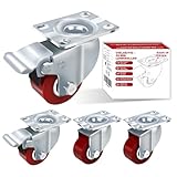 4 Industrierollen 50mm Schwerlastrollen 1000kg Leise PU Platte Lenkrollen mit Bremse Stahlbügel für Werks transport Straßenbahn Werkbank (2 zoll)