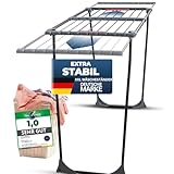 STAHLMANN ® Wäscheständer ausziehbar [20M Trockenfläche ] - WäscheständerXXL [Made IN EU] - Wäscheständerschwarz mit Klemmen für kleine Wäschestücke