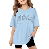 Mädchen T-Shirt Sommer Mode LOS Angeles Briefdruck Kurzarm Rundhals Freizeit Shirts Tops Lustige Kurzarm Oversized Tshirt für Kinder Mädchen 3-14 Jahre