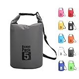 MORAINJAY 5L Wasserdichter Beutel, Grau Dry Bag 2L/5L/10L/15L/20L/25L/30L mit Verstellbarem Gurt, Schützt Telefon/Karte, Roll Top Wasserdichter Beutel Rucksack für Schwimmen/Rafting/Bootfahren