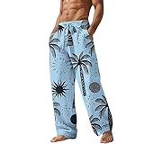 Bedruckte Hose für Herren, Sportbekleidung, Leggings, Herren, Baumwolle, 3D-Druck, Trainingshose, elastische Taille, Hippie-Bloomer, Cargohose, Loungehose, Strand, Walking, Laufen, Joggen, himmelblau