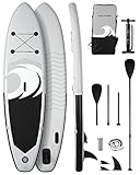 Aufblasbar Paddling Board Stand-Up-Paddle-Board SUP mit Premium-Paddle-Board-Zubehör und rutschfestem Deck ISUP-Rucksack-Paddle-Leine-Pumpe für Angel-Yoga für Erwachsene & Jugend & Kind Weiß