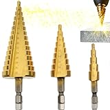 Retoo Stufenbohrer, 3-tlg Stufenbohrer Set Schälbohrersatz Exact Spiralnut Kegelbohrer 4 mm bis 12/20/32mm Titanbeschichtet Profi Metallbohrer Bohrer Satz für Metall Holz Kunststoff