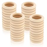 40 Stück Holzringe zum Basteln, Natürliche Holz Ringe, Makramee Ringe für DIY Schmuck Makramee Armband Anhänger Hängende Dekoration Ringe - 55 mm