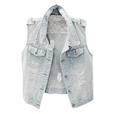 Damen Denim Weste Vintage Jeansweste Mode V-Ausschnitt Kurze Jacken Grosse Grössen Jeansjacke Ärmellos Freizeit Sommer Knopfleiste Strickjacke Mit Taschen Lässiges Leichtgewichtig Vest