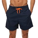 Arcweg Badehose für Herren Jungen Badeshorts für Männer Kurz Schnelltrocknend Beachshorts Boardshorts Strand Shorts mit Mesh-Futter und Verstellbarem Tunnelzug New Dunkelblau S(EU)