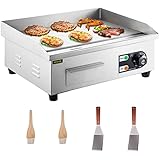 VEVOR Grillplatte Bratplatte 2500 W Elektro Grillplatte Edelstahl Gusseisen, Gastro Griddleplatte Präzise Temperaturregelung, 455 x 400 x 210 mm Herd Elektro mit Ölpinsel, Silber