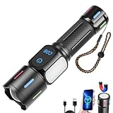 LIAISMI Taschenlampe LED Aufladbar, 1500 Lumen Taschenlampe Extrem Hell mit Magnet, 5 Lichtmodi, Zoombar, LCD Display, IPX4 Wasserdicht Flashlight mit COB Arbeitsleuchte für Outdoor, Notfäll, Type-C