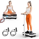 Vibrationsplatte, Rüttelplatte für Zuhause, Vibration Plate mit Verstellbaren, Armlehnen Fernbedienung und Spannseil, Vibro Shaper mit Bluetooth-Lautsprecher für Ganzkörpertraining