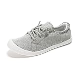 HEVA Damen Canvas Slip-On Sneakers Mode Casual Canvas Schuhe Bequeme Wanderschuhe(6UK 39EU, Grau)