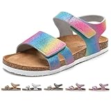 Torotto Sandalen Mädchen Jungen Mit Kork Sandals Kinder Pantoffeln Riemen Verstellbare Schnalle Rutschfeste Mit Klettverschluss Sandaletten für Drinnen und Draußen(Regenbogen Glitter, 32EU)