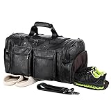 Reisetasche mit Schuhbeutel, Wochenendtasche, Übernachtungstasche, wasserdicht, Leder, große Handgepäcktasche, Reisetasche, Seesack, [P] Schwarz, one_Size, Klassisch