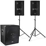 Vonyx 2.1 Lautsprecher Set auf Stativ, Mobile PA Anlage Komplettset - DJ Boxen Starter Set, 1600 Watt mit Subwoofer und Stativ, Aktiv PA Lautsprecher Set, 2.1 Soundsystem, Aktive Lautsprecher Boxen