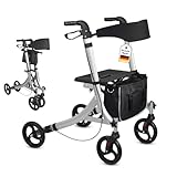 DIVID® Rollator aus Aluminium 1005E Silber, Leichtgewicht ideal für Reisen, klappbar, Höhenverstellbar, Gehwagen, Stockhalter,Gehhilfe, Praktische Tragetasche,Schirmhalter, Reflektoren