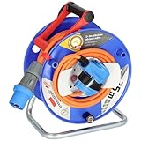 Brennenstuhl Camping-Kabeltrommel / CEE 230V Kabeltrommel 25m (H07RN-F 3G2,5 in orange, CEE-Winkelkupplung inkl. Schutzkontakt-Kombisteckdose, für den dauerhaften Einsatz außen IP44, Made in Germany)
