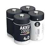 ANSMANN Akku Mono D 9300 mAh 1,2V NiMh, 4 Stück, wiederaufladbar, ideal für Spielzeug, Modellbau, Taschenlampe, Radio