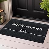 Majo Lifestyle und Home® Fußmatte rutschfest waschbar Flur-Matte dünne Haustür-Matte, Schmutzfangmatte für innen und außen, Fussabtreter Eingangsbereich (ANTHRAZIT WILLKOMMEN, 40x60 cm)