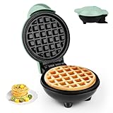 Mini Waffeleisen,Belgische Waffel Maschine ø 10cm,220V|350W,Grün,Doppelseitige Heizung,Waffeleisen Eine Person, Kompakt,Geeignet für Touren,Waffle Maker