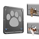 ENJOYING Katzentür für Fliegengitter, Kleine Hundeklappe Fliegengittertür mit Ersatz-Magnetklappe, Haustiertüren für Schiebetüren Fenstertür, Automatisch schließen, Verriegelbar, Schwarz