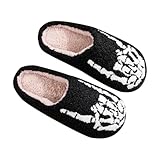 Generisch Halloween Hausschuhe Damen Herren Winter Warm Slipper Funny Plüsch Hausschlappen Fleece-Futter Flache Slippers rutschfest Pantoffeln Faux Drinnen Hüttenschuhe Weiche Hauspantoffeln