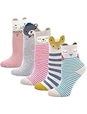 PUTUO Kinder Socken Bunt Gemustert Kleinkind Mädchen Socken aus Baumwolle Nette Karikatur Tier Socken, 5-7 Jahre, Tiermuster-5 Paare