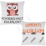 Merclix Eulen Geschenke Kissenbezug 45x45 mit 3 Tasche Eulen Deko Eulen Geschenke für Frauen Eule Deko Eule Geschenk Idee Eulen Geschenke für Mädchen Eulen Geschenke Deko