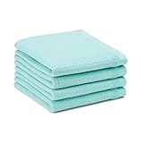 TOWN & COUNTRY BASICS 4-teiliges Waffel-Frottee-Waschlappen-Set, 33 x 33 cm, 100% Baumwolle, schnell trocknend, Aqua