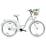 Goetze Style 26 Zoll Damen Citybike, 17 Zoll Tiefeinsteiger Rahmen, 1-Gang Rücktrittbremse, V-Bremse vorne, LED-Beleuchtung, Gepäckträger, Rattankorb, Komfortsattel, mit Ständer & Klingel