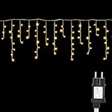 AGOTD Eisregen Lichterkette Außen Strom, 200er LED Lichtervorhang, Weihnachtsbeleuchtung Außen mit Timer 8 Modi Memory-Funktion für Weihnachten, Party, Hochzeit, Balkon, Garten Deko (Warmweiß)