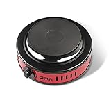 G3 Ferrari G10157 Tragbare elektrische Kochplatte, 500 W, Temperaturregelung, Gusseisenplatte 11 cm, Betriebsanzeige, Ideal für Camping, Rot.