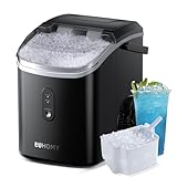 EUHOMY Eiswürfelmaschine, 15kg/24h, Herstellung in 6 Minuten, Crushed Ice Maker, Nuggets Ice, Automatische Reinigung, 120W Tisch-Eiswürfelmaschine, Infrarot-Sensor, Energieeffizient, Schwarz