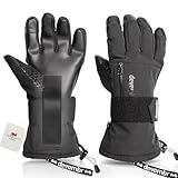 devembr Skihandschuhe mit Handgelenkschützern, Warme Snowboardhandschuhe für Herren und Damen, Schwarz, XS