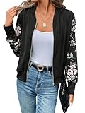 GORGLITTER Damen Bomberjacke Baseball-Kragen Blouson Herbst Jacke Fliegerjacke Pilotenjacke Bomber Jacket Übergangsjacke mit Reißverschluss Schwarz M