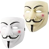 UNOLIGA Halloween Maske, 2pcs V wie Vendetta Maske Guy Fawkes Maske, Gamemaster Maske Horror Hacker Maske, Anonymous Masken für Herren Damen Erwachsene Kinder (Weiß, Beige)